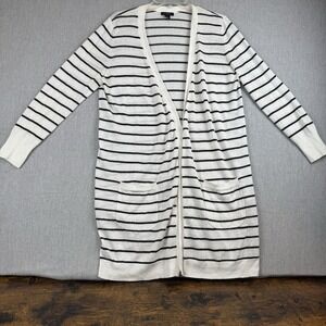 HALOGEN Open Style Linen Black & White Striped Cardigan Sweater Women's Size 1